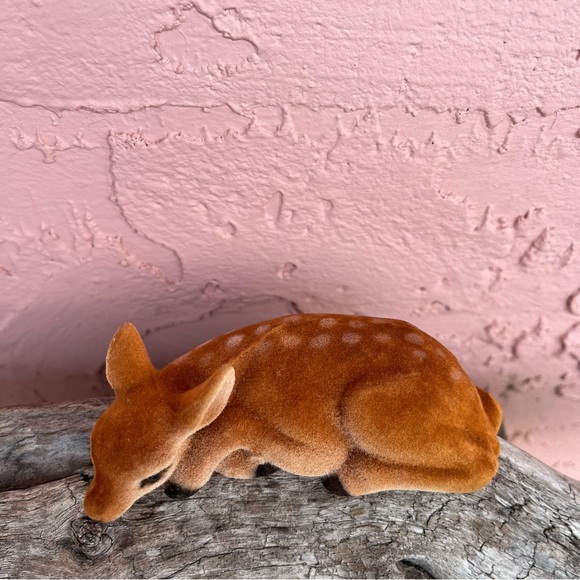 Vintage Flocked Deer Fawn Doe Christmas Hong Kong - Picture 3 of 8